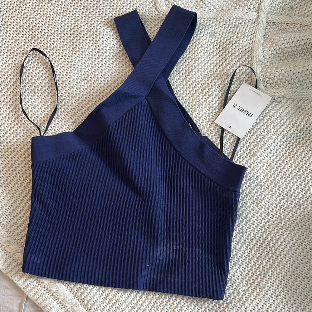 Navy Blue Ribbed Women's Top